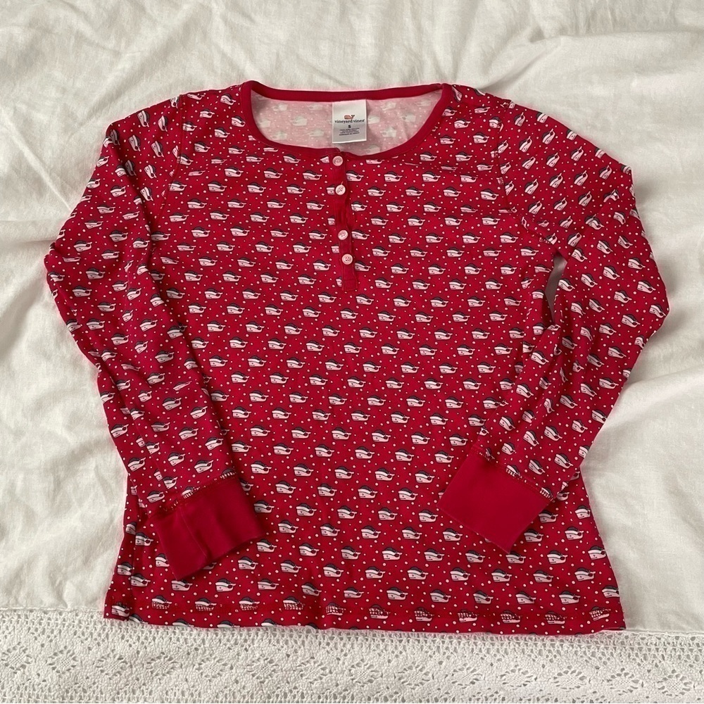 Vineyard Vines SMALL pajama top christmas holiday whale santa pima cotton red